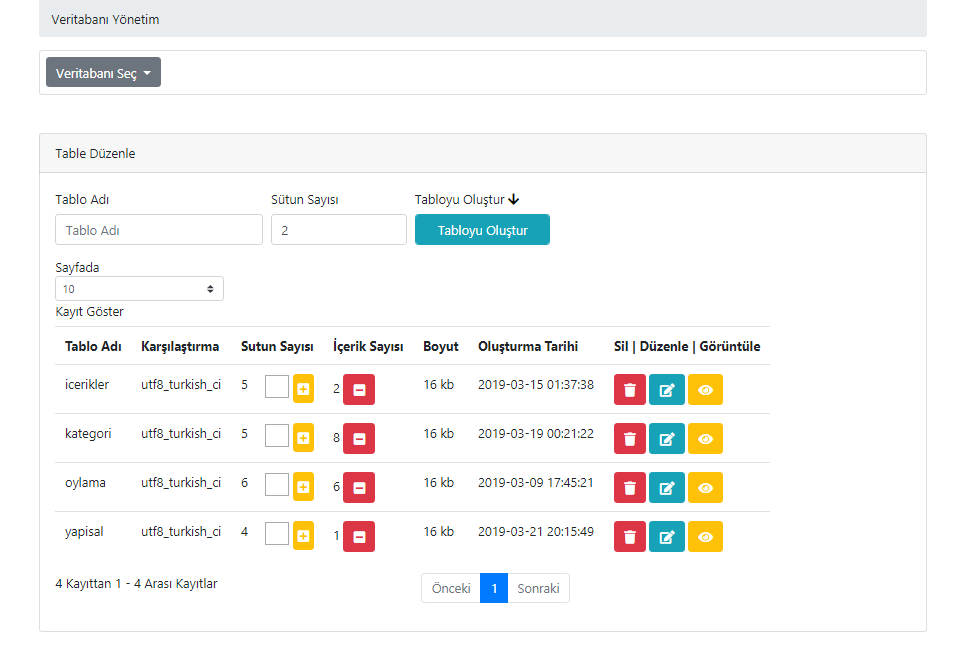 Bootstrap Üzerinde MYSQL Panelden Veritabanı Yönetim Sistemi